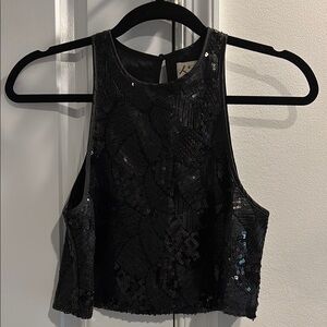 Pins & Needles Black Sequin Crop Tank Top